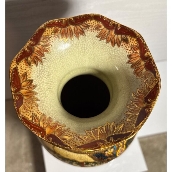 Vintage Satsuma Vase Intricate Gold Detailing Hand Painted Oriental Scene 11.75" - Picture 6 of 13